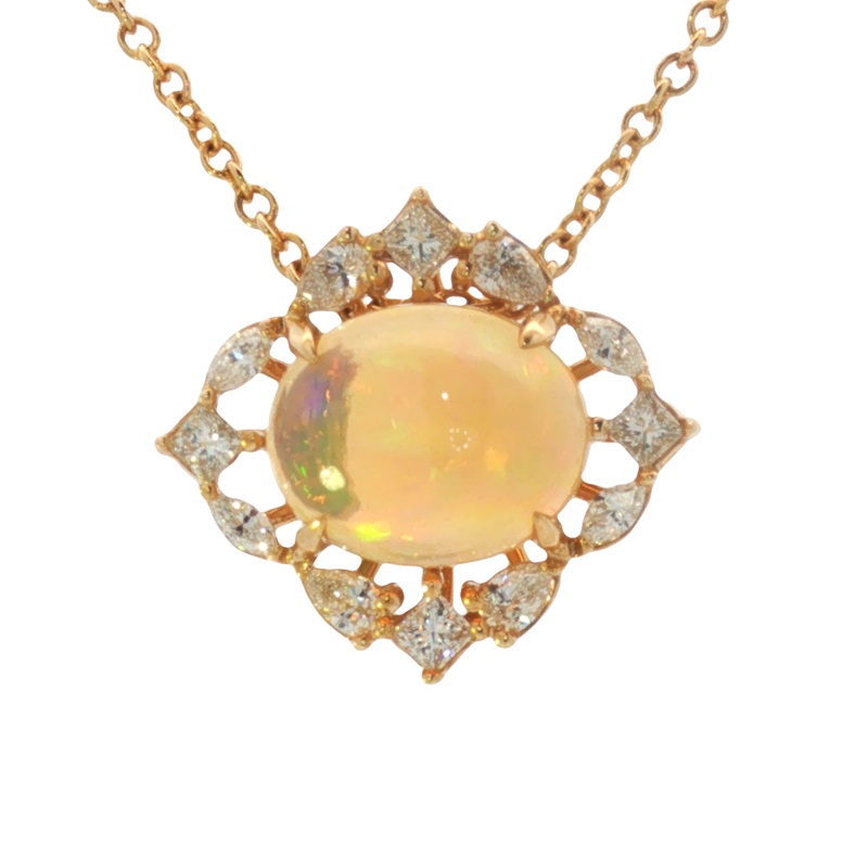 Ethiopian Opal Necklace with Fancy Diamond Halo